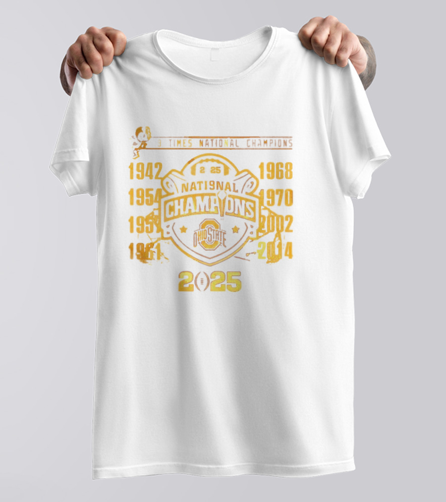 9 Times National Champions Ohio State NCAA 2025 1942 1954 1957 1961 1968 1970 2002 2014 T-Shirt