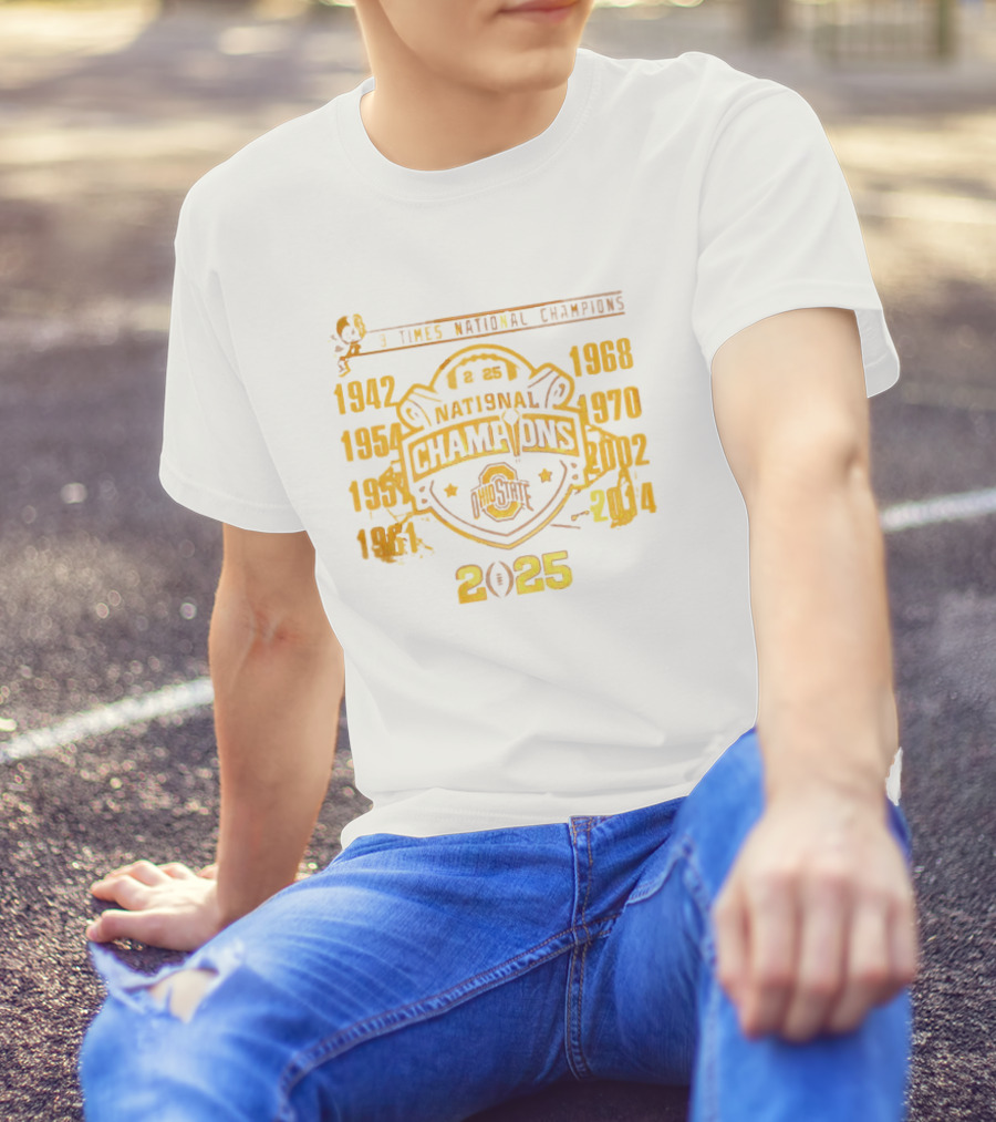9 Times National Champions Ohio State NCAA 2025 1942 1954 1957 1961 1968 1970 2002 2014 T-Shirt