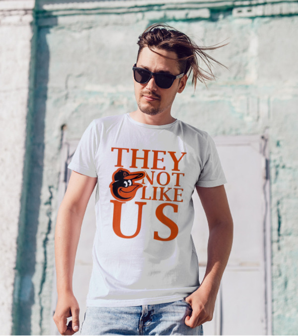 Baltimore Orioles They Not Like Us Bold Orange Text With Bird Graphic T-Shirt