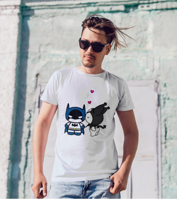 Batman Kuromi Kiss Cartoon With Hearts T-Shirt