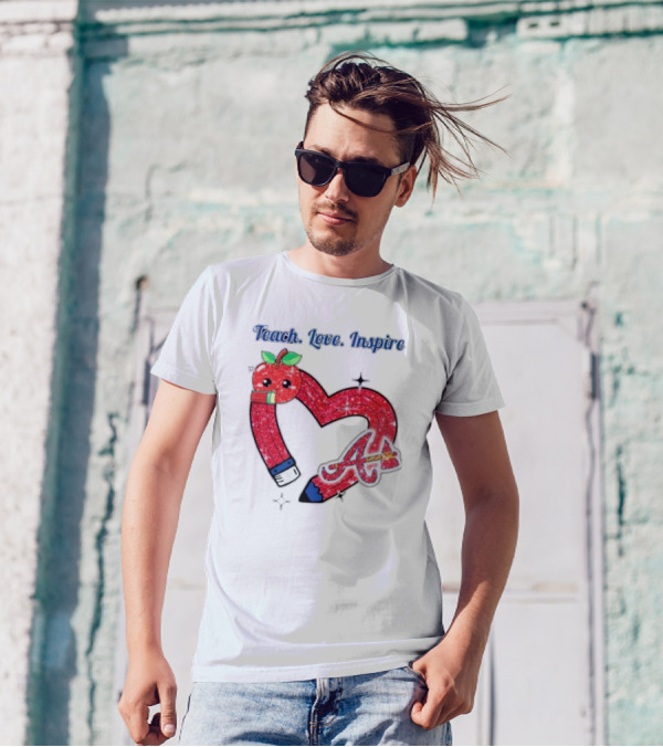 Atlanta Braves Teach Love Inspire Apple Heart Sparkle T-Shirt