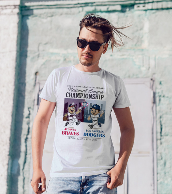 Atlanta Braves Los Angeles Dodgers National League 2025 Major League Baseball Skyline Cartoon Characters T-Shirt