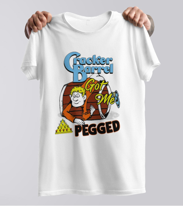 Cracker Barrel Got Me Pegged Cartoon Retro Style With Character And Cheese Icons T-Shirt