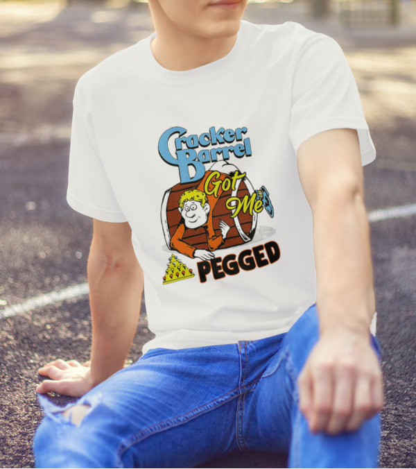 Cracker Barrel Got Me Pegged Cartoon Retro Style With Character And Cheese Icons T-Shirt
