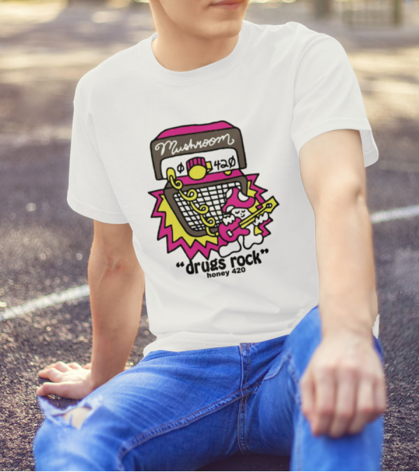 Drugs Rock Honey 420 Guitar Amp Bold Neon Art Style T-Shirt