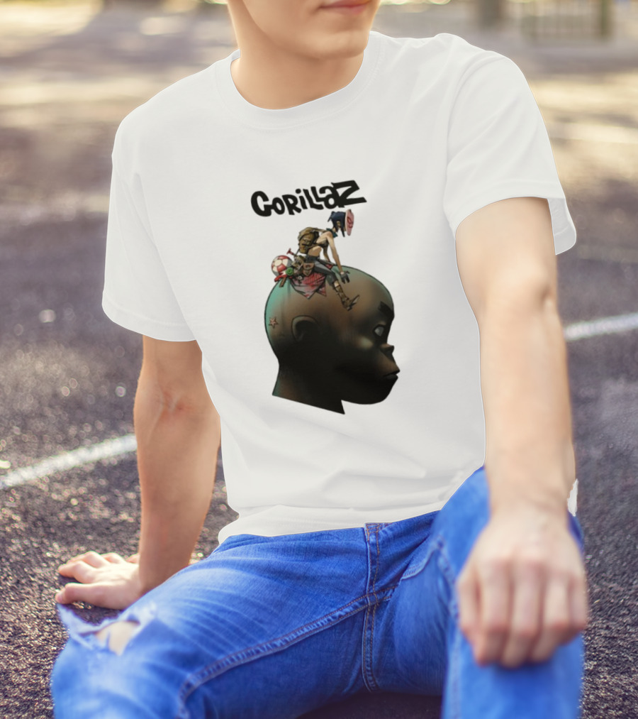 Gorillaz Plastic Beach Animated Character On Head T-Shirt