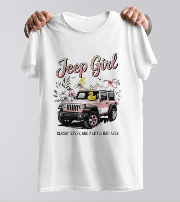 Jeep Girl Classy Sassy And Little Bad-Assy Pink Jeep Rubber Duck Floral Bunnies T-Shirt