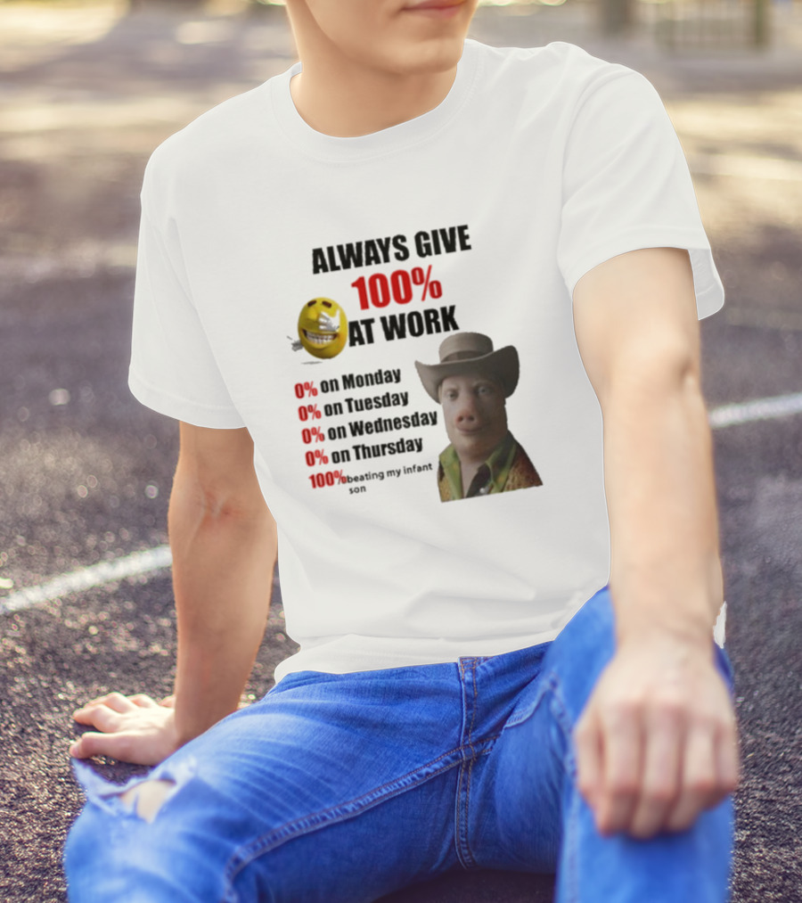 John Pork Always Give 100% At Work Emoji Cowboy Hat T-Shirt