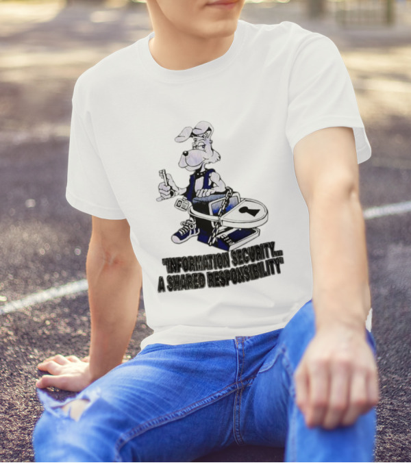 "Information Security A Shared Responsibility With Lock And Key Dog Character" T-Shirt