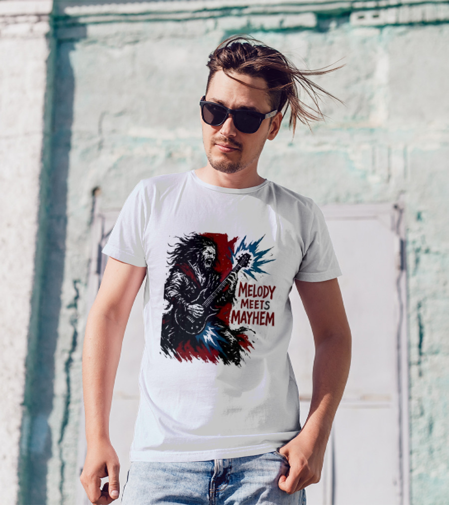 Melody Meets Mayhem Electric Red And Blue Burst T-Shirt