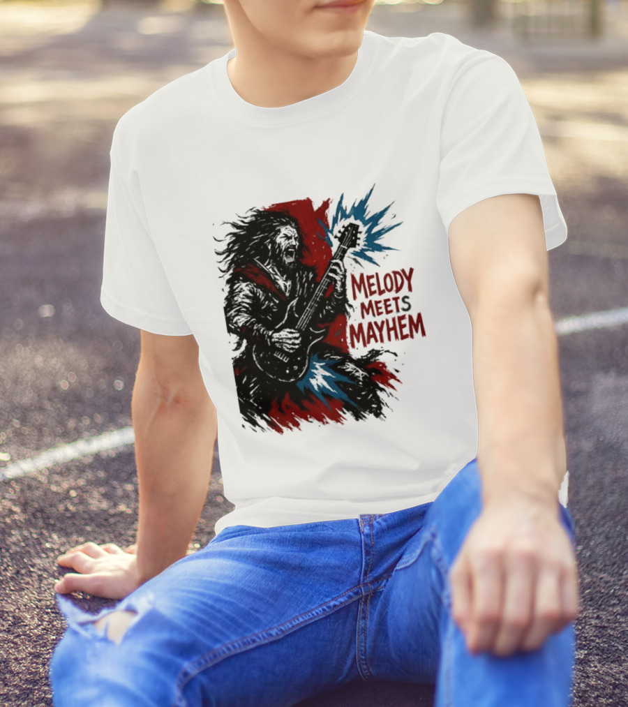 Melody Meets Mayhem Electric Red And Blue Burst T-Shirt