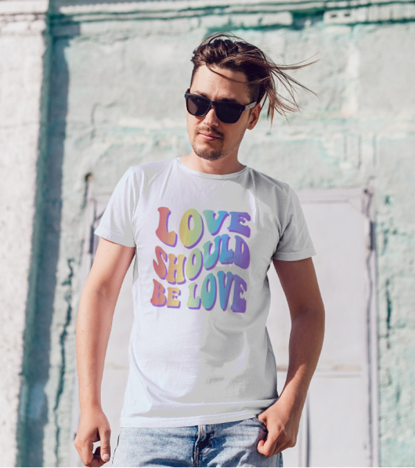 Love Should Be Love Colorful 70s Style Rainbow Text T-Shirt