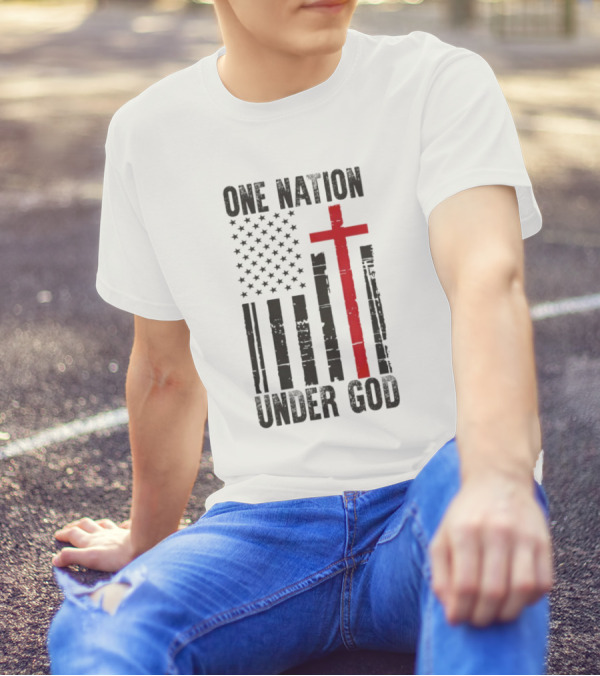 One Nation Under God American Flag Cross Design T-Shirt