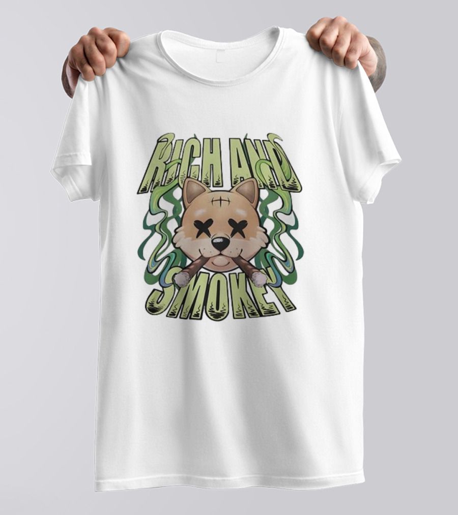 Rich And Smokey Shiba Inu With Crossed Eyes And Cigars T-Shirt