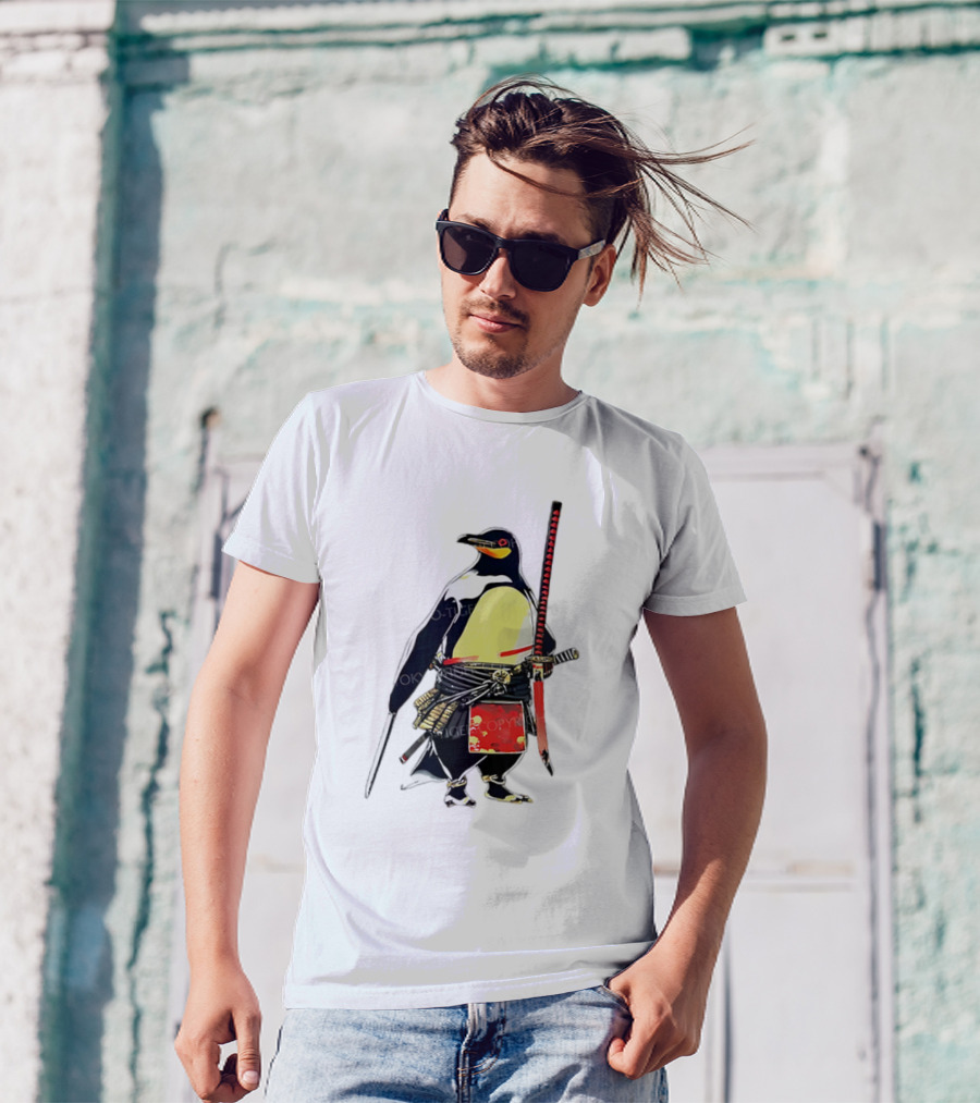 Samurai Penguin Katana Warrior With Traditional Armor T-Shirt