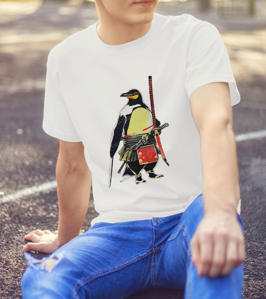 Samurai Penguin Katana Warrior With Traditional Armor T-Shirt