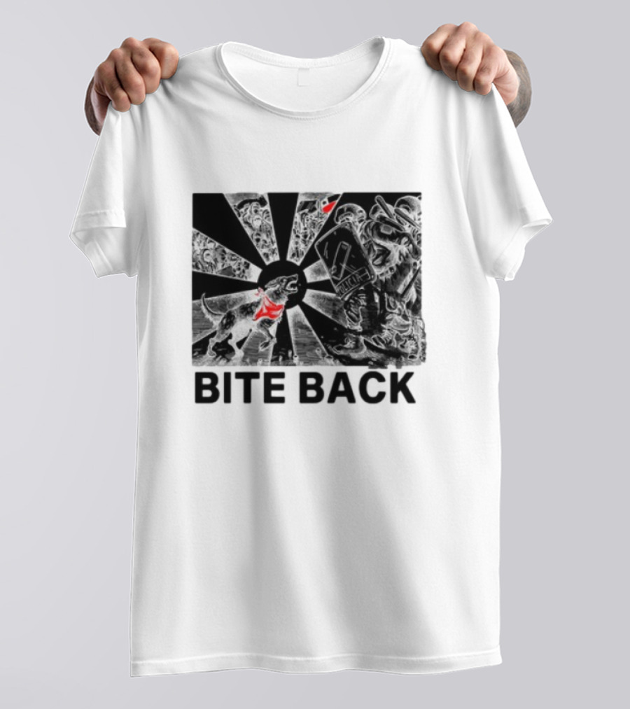 Punkwithacamera Bite Back Protest Artwork With Charging Dog And Riot Police T-Shirt
