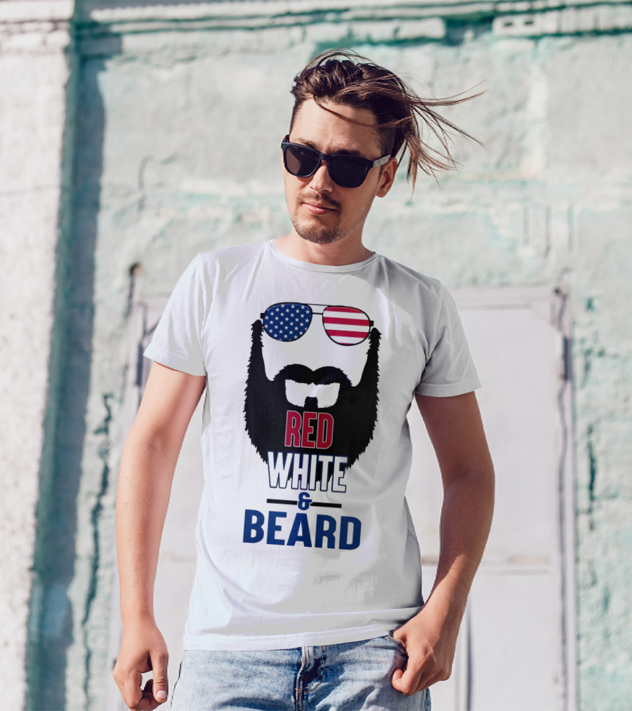 Red White & Beard American Flag Sunglasses Patriotic Beard Design T-Shirt