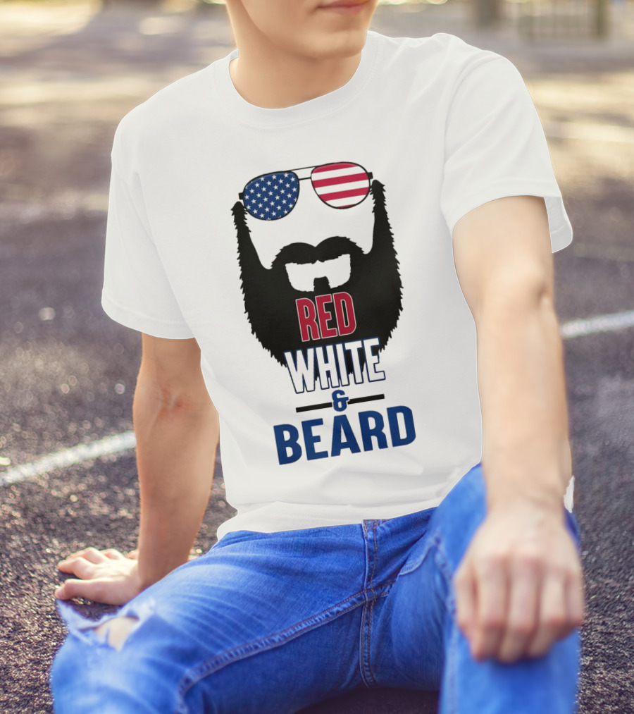 Red White & Beard American Flag Sunglasses Patriotic Beard Design T-Shirt
