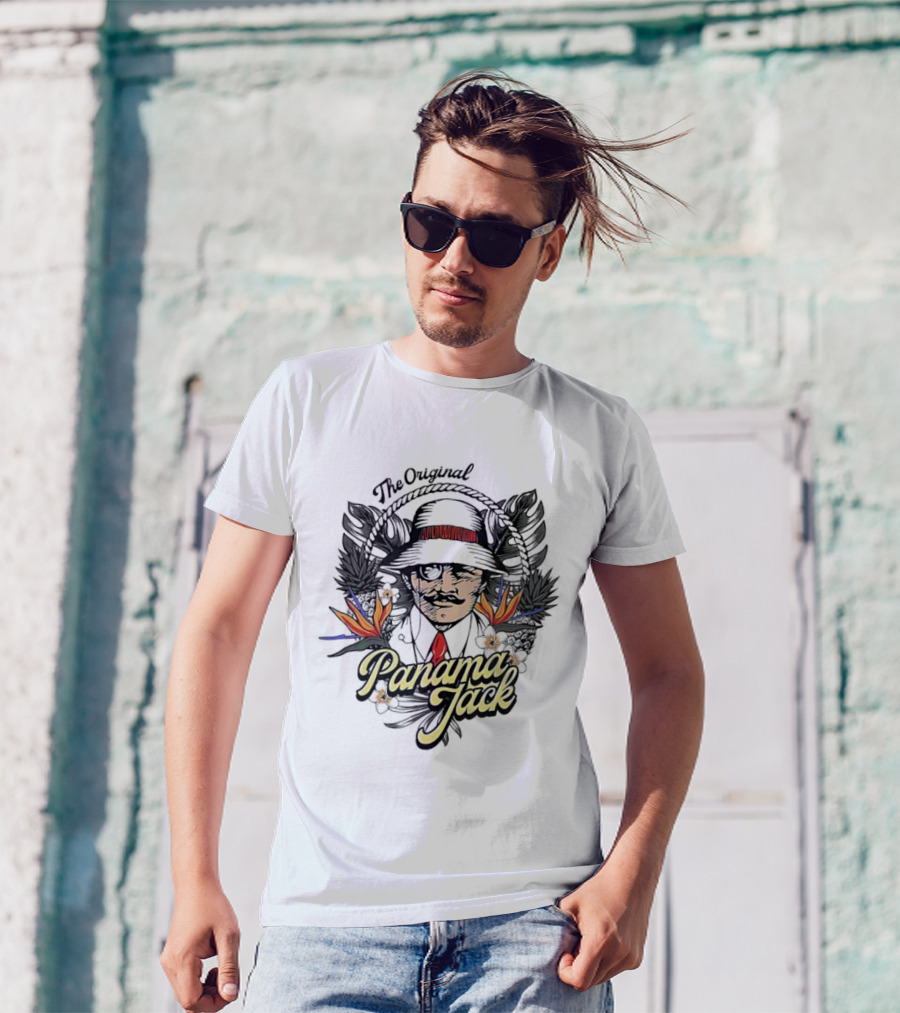 The Original Panama Jack Tropical Floral Mustache Hat T-Shirt