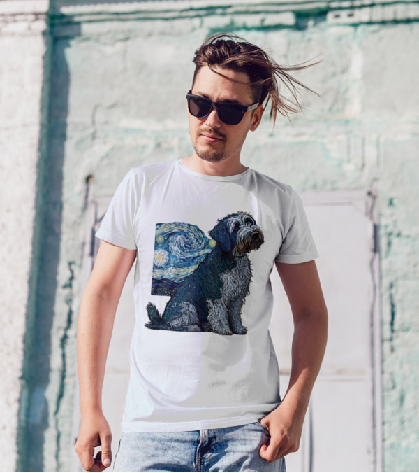 Van Gogh Starry Night Dog Painting Style T-Shirt