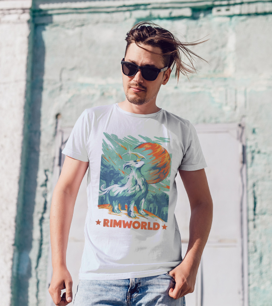 RimWorld Wisest Creature Celestial Spirit Wolf Planetary Backdrop T-Shirt