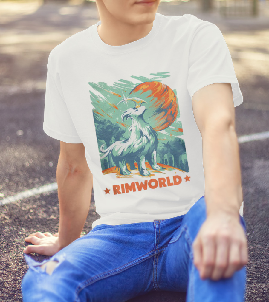 RimWorld Wisest Creature Celestial Spirit Wolf Planetary Backdrop T-Shirt