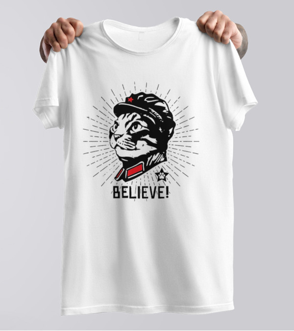 Trust Cat Chairman Believe Red Star Motivational Feline T-Shirt