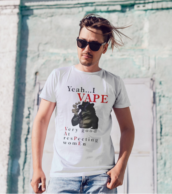 Yeah I Vape Respect Women Stylized Bear Smoking T-Shirt