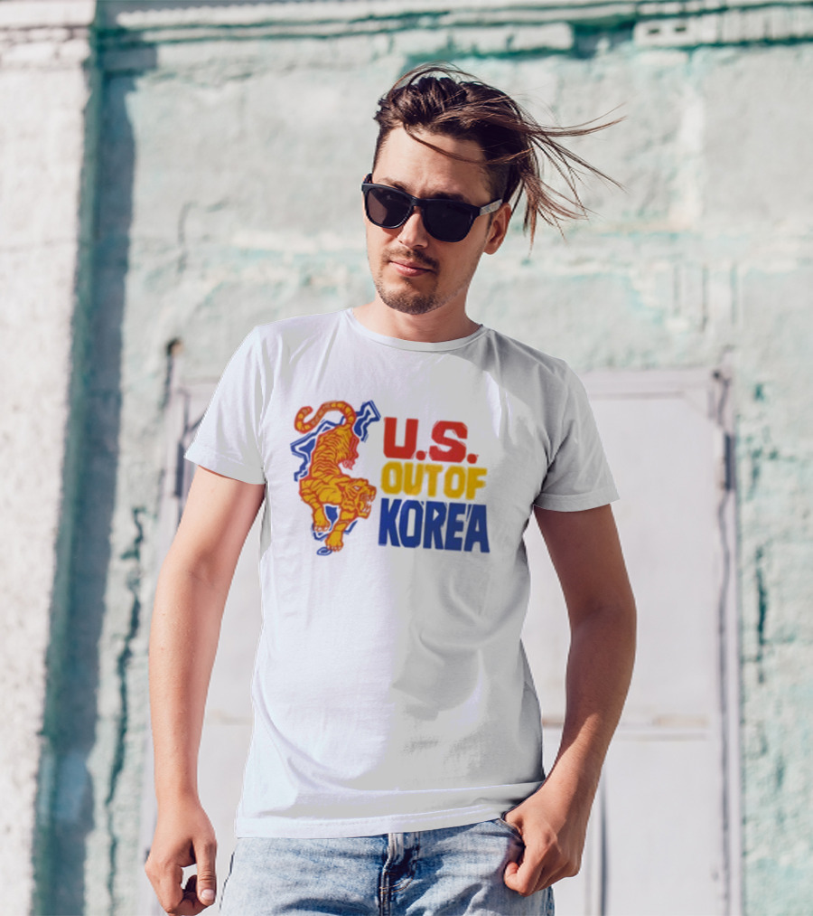 U.S. Out Of Korea Tiger Graphic Retro Style T-Shirt