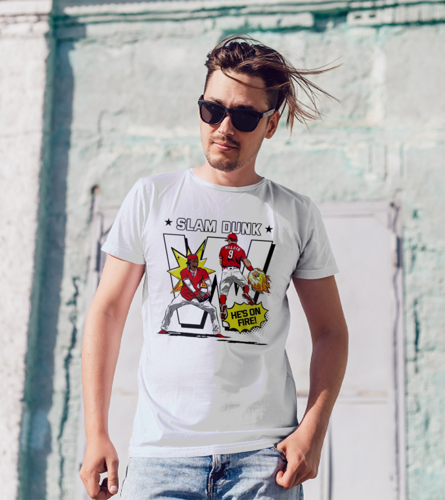Slam Dunk Cincinnati Reds Elly De La Cruz And Matt McLain He’s On Fire T-Shirt
