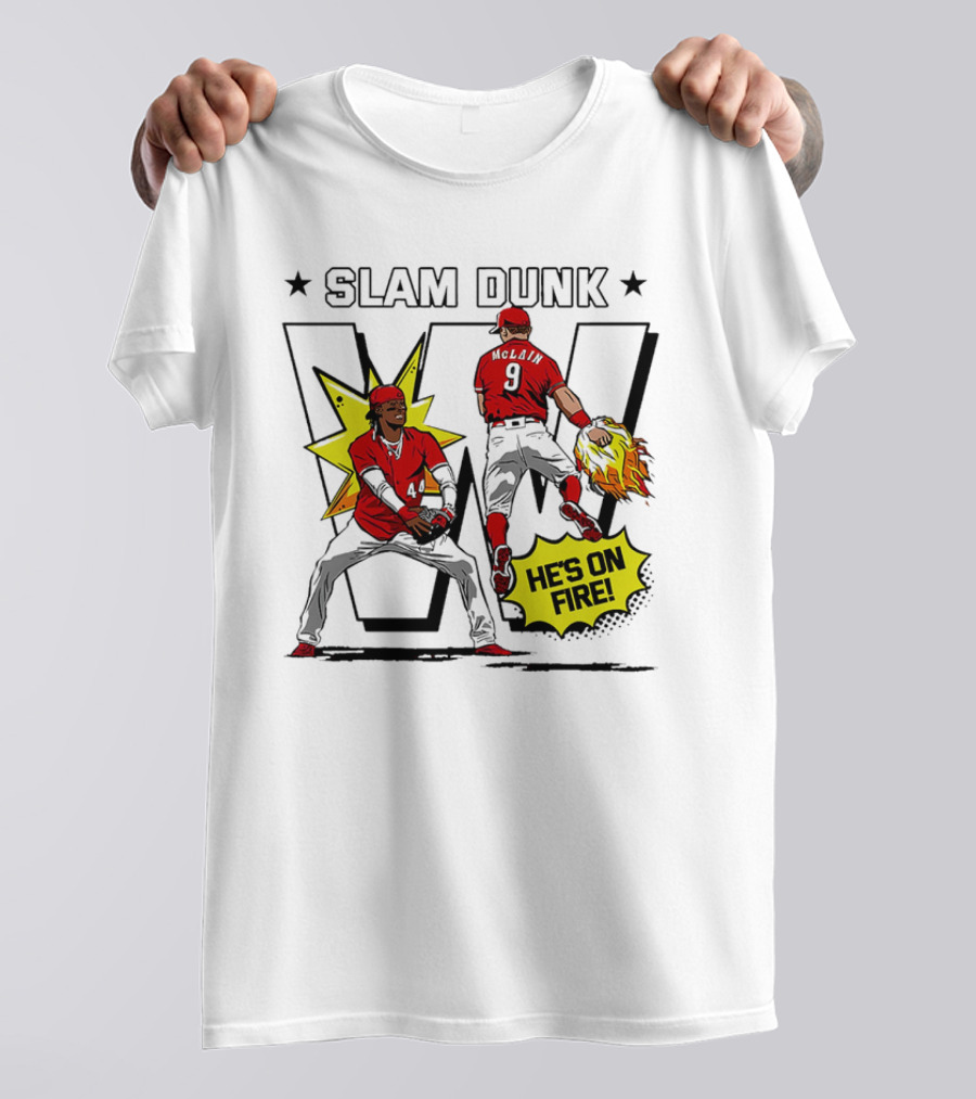 Slam Dunk Cincinnati Reds Elly De La Cruz And Matt McLain He’s On Fire T-Shirt