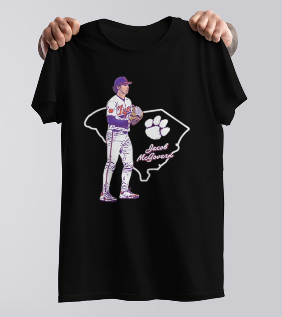 Jacob McGovern Clemson Tigers Baseball Hometown Hero NCAA 2025 South Carolina Outline Paw T-Shirt