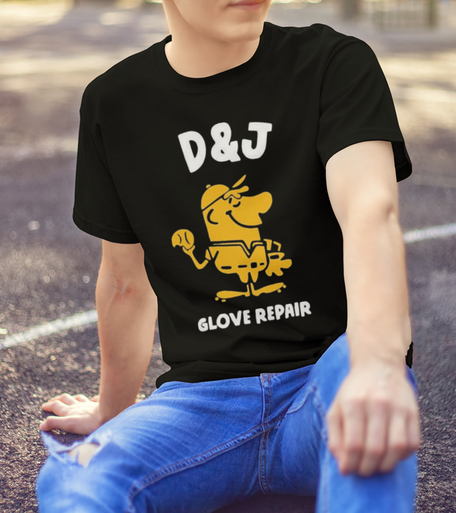 D&J Glove Repair Baseball Character With Cap And Ball T-Shirt
