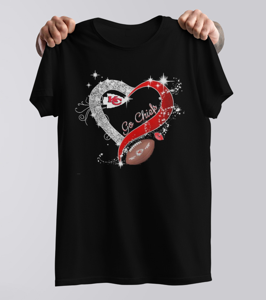 Kansas City Chiefs Heart Shape Football Go Chiefs T-Shirt