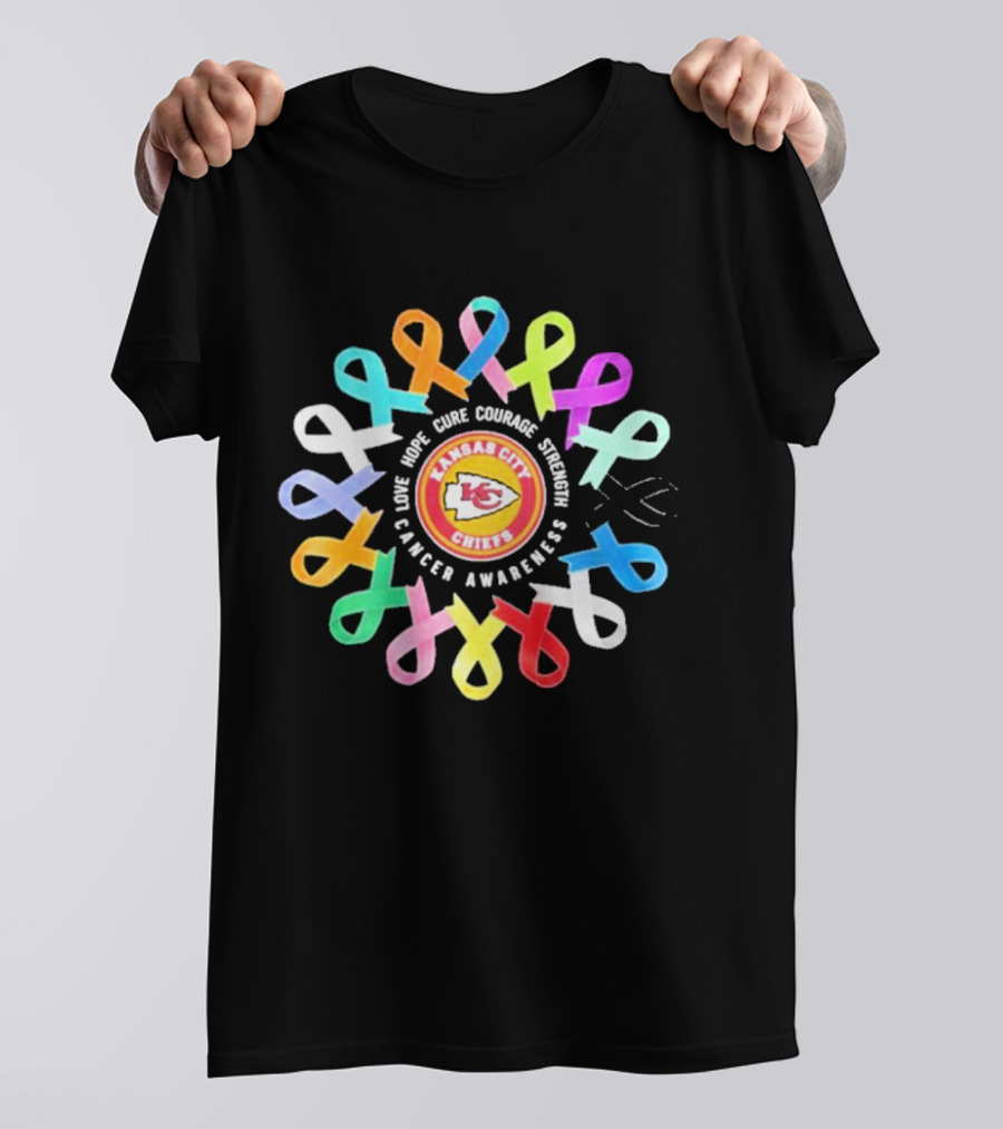 Kansas City Chiefs NFL Cancer Awareness Hope Cure Comfort Support Love T-Shirt