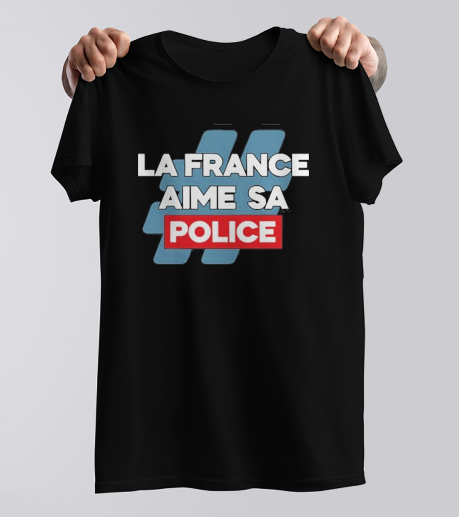 La France Aime Sa Police Hashtag Red Rectangle T-Shirt
