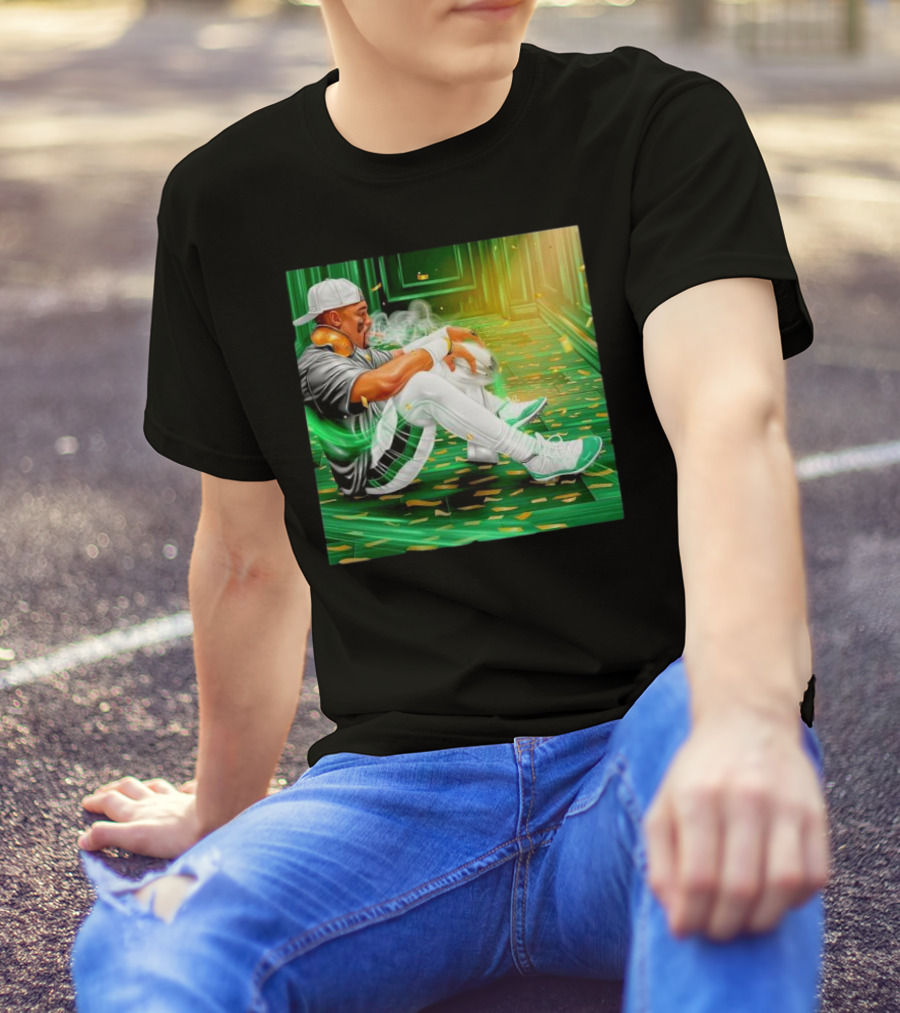 Legendary Jalen Hurts Smoking Cigar MVP Champs Celebration Green Aura T-Shirt
