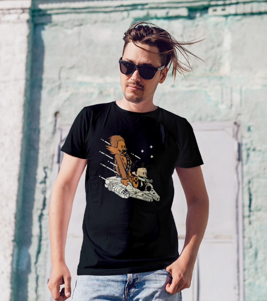 Less Than 12 Parsecs Chewbacca And Calvin Style Space Adventure T-Shirt