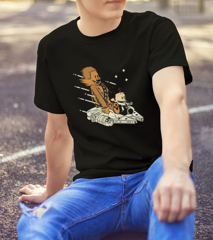 Less Than 12 Parsecs Chewbacca And Calvin Style Space Adventure T-Shirt