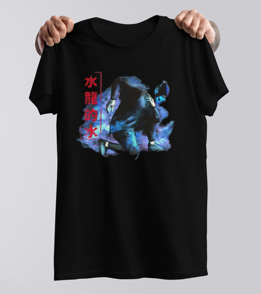 Lin Kuei Armory Icy Water Dragons Masked Figure In Blue Aura T-Shirt