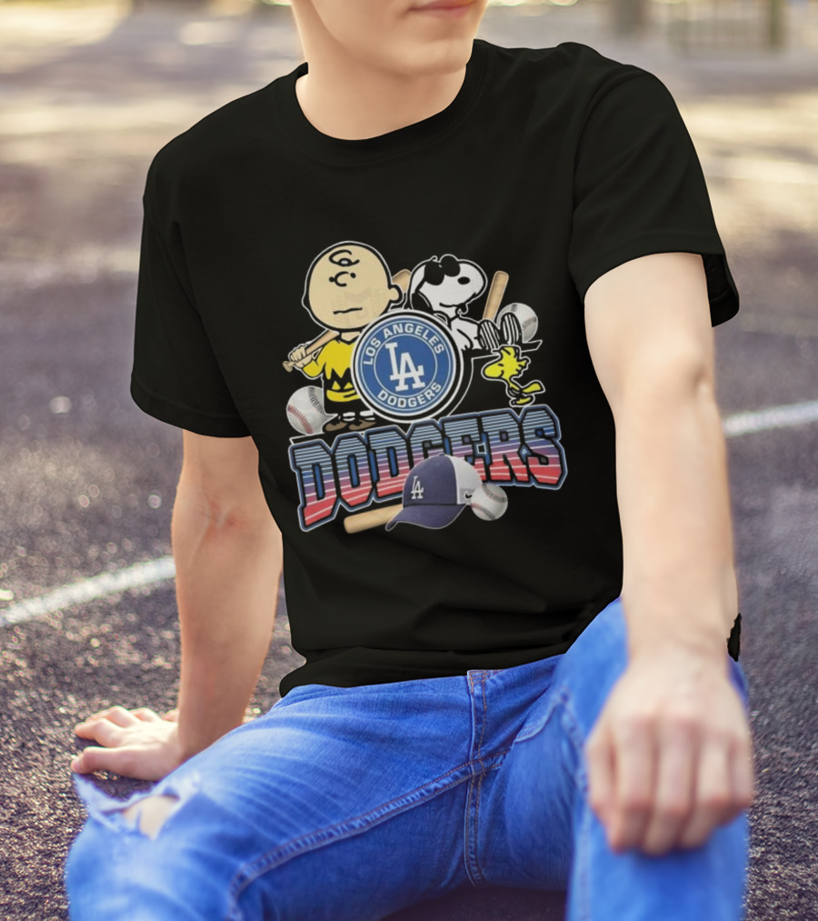 Los Angeles Dodgers Peanuts 2025 Charlie Brown Snoopy Woodstock Baseball Cap T-Shirt