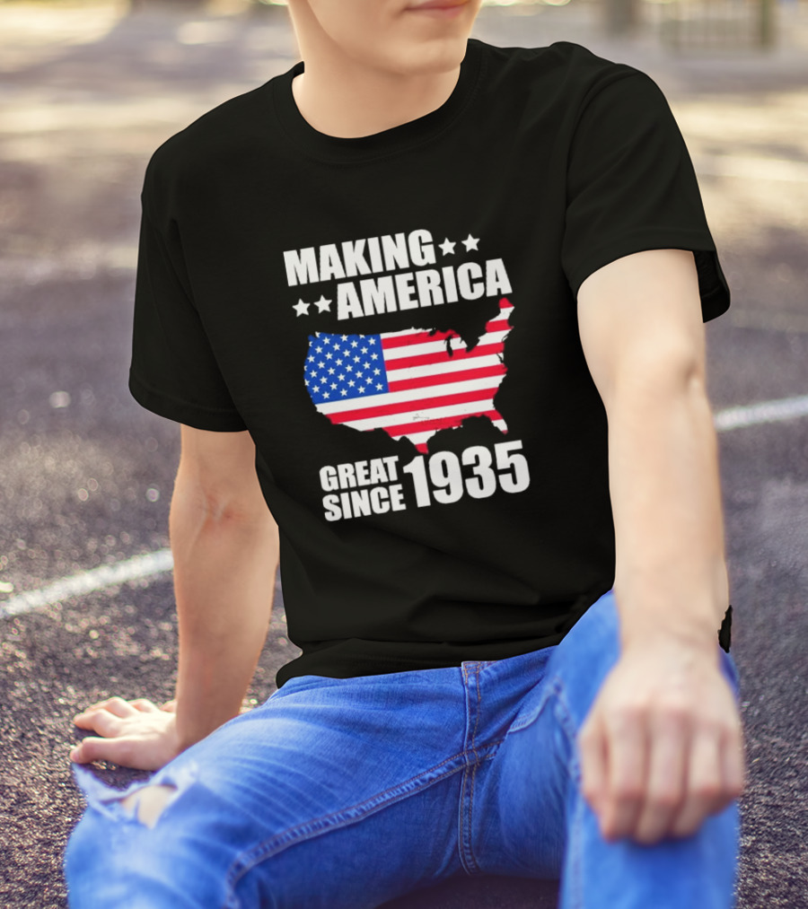 Making America Great Since 1935 USA Flag Map Stars T-Shirt