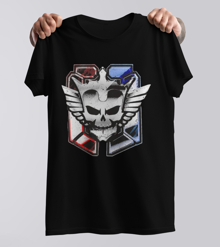 Cody Rhodes Captain Badge Black Skull Wings Red Blue White T-Shirt