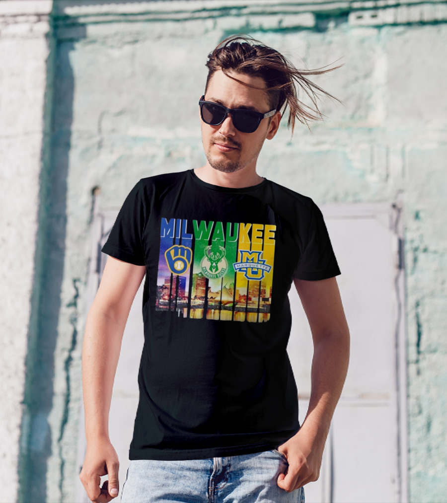 Milwaukee Brewers Bucks Marquette City Skyline Theme T-Shirt