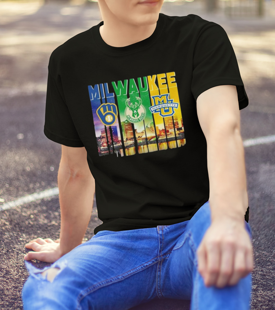 Milwaukee Brewers Bucks Marquette City Skyline Theme T-Shirt