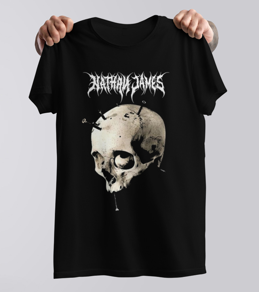 Nathan James Skull With Nails And Textured Background T-Shirt