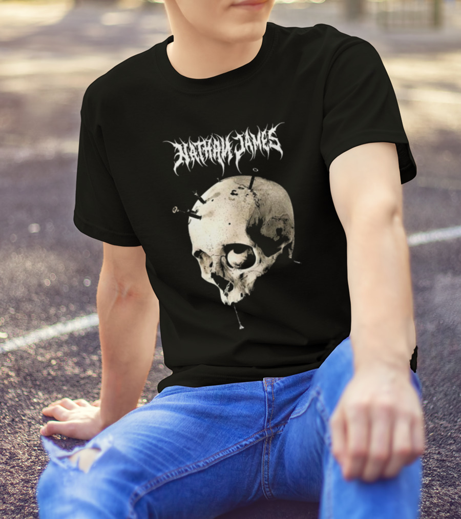 Nathan James Skull With Nails And Textured Background T-Shirt
