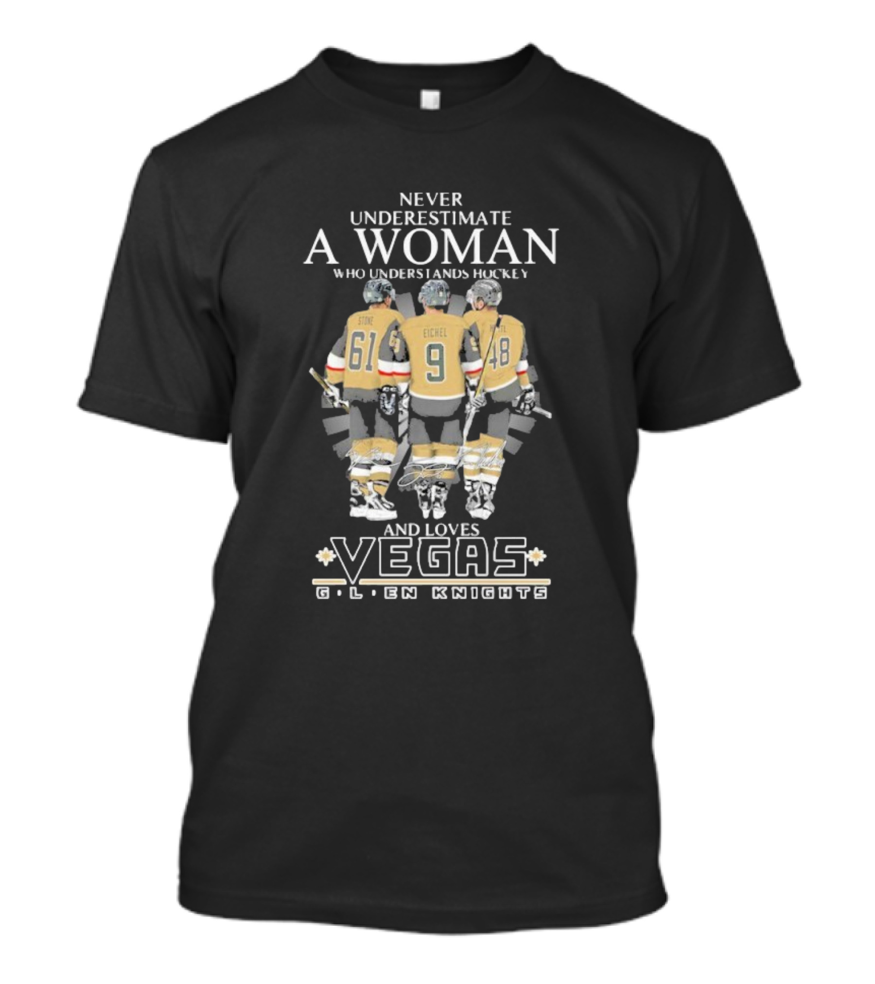 Never Underestimate A Woman Who Understands Hockey Stone Eichel Loves Vegas Golden Knights T-Shirt