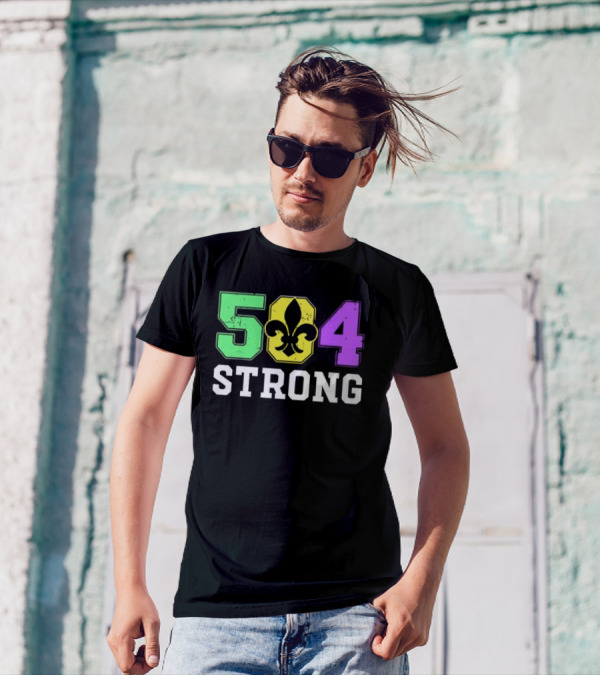 New Orleans 504 Strong Fleur-de-Lis Green Yellow Purple T-Shirt